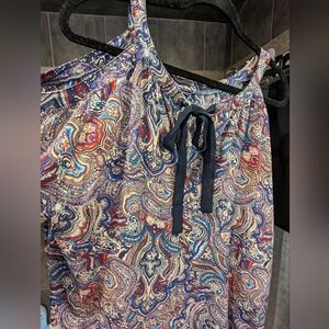 Aakaa Abstract Paisley Pattern Blouse, Large Shoulders open, sleeve cuffs